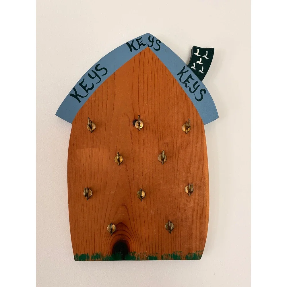 Vintage Handmade Wood House Key Holder | Key Hook